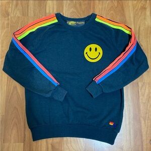 ❤️ Aviator Nation Smiley Face Rainbow Sweater Pullover Size Small